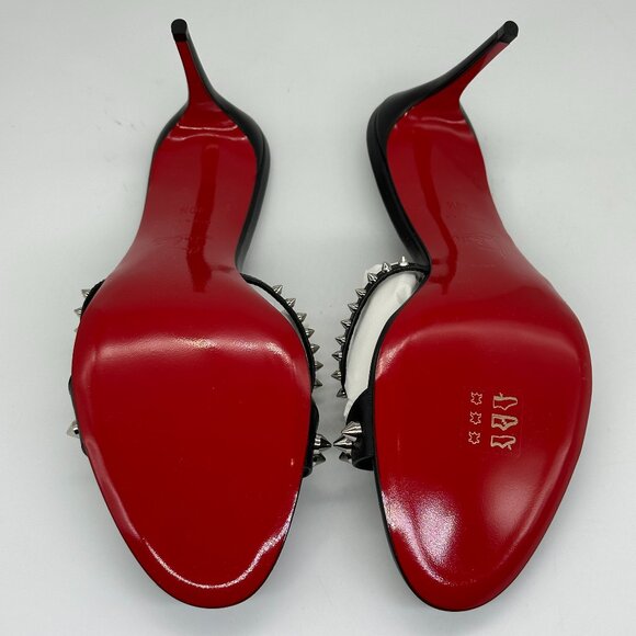 Christian Louboutin TATOOSH SPIKES 85 Leather Mule Slide Sandal Heels Shoes - Picture 14 of 16